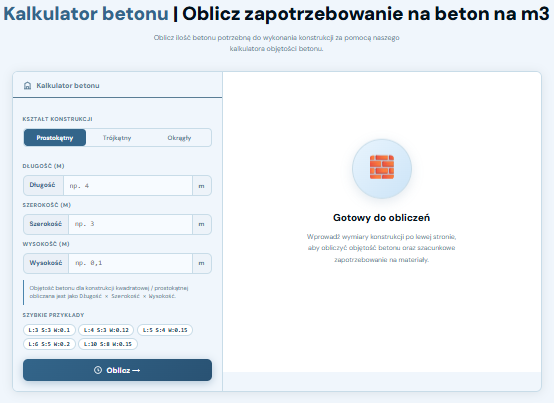 Kalkulator betonu