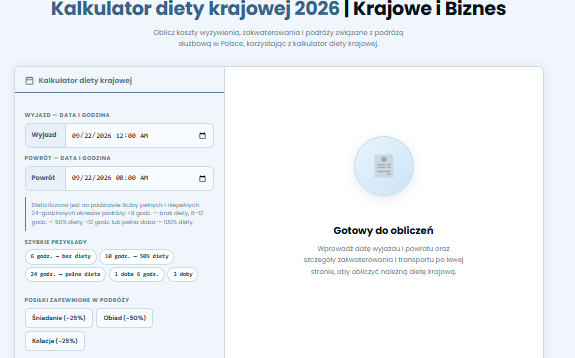 Kalkulator diety krajowej 2026