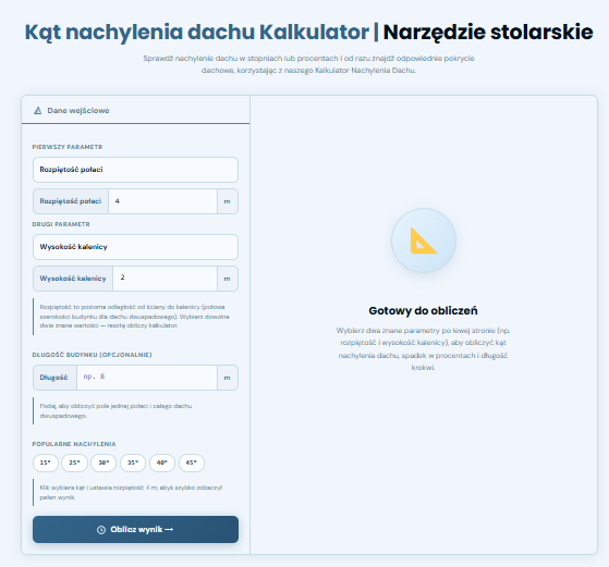 Kąt nachylenia dachu Kalkulator